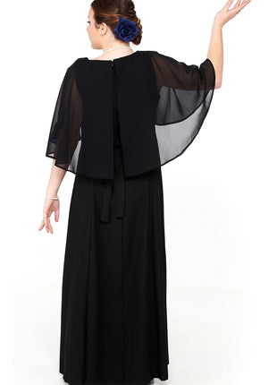 150-Destiny-cape-dress-gown-Back-view-raised-arms-Cousins-Concert-Attire