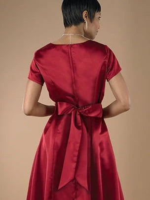 203-Sarah-red-satin-Cousins-Attire-dress-back-view