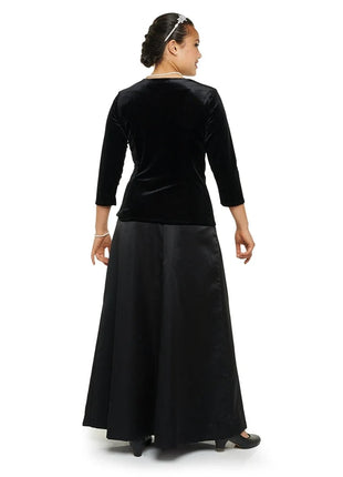 3220-Rosalena-satin-skirt-with-black-velvet-top-back-view-cousins-concert-attire